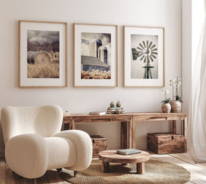Autumn Barn, Hay and Windmill Landscapes | Art Prints Set of 3