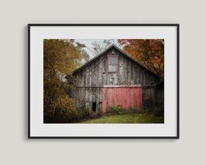 Lisa Russo Fine Art Farmhouse Decor Autumn Farmhouse Wall Art Print - Grey Barn in Fall Landscape