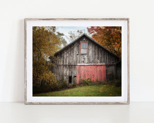 Lisa Russo Fine Art Farmhouse Decor Autumn Farmhouse Wall Art Print - Grey Barn in Fall Landscape
