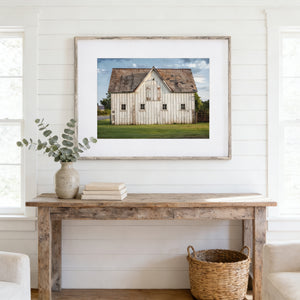 Lisa Russo Fine Art Farmhouse Decor Barn Landscape Print - White and Blue Farmhouse Wall Decor
