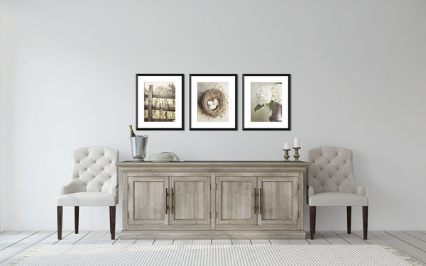 Beige Country Cottage Art Prints Set in Neutral Tones - Set of 3