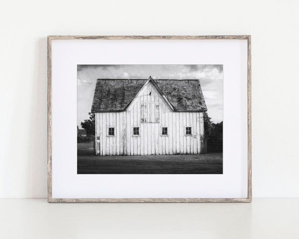 Black and White Barn Landscape Print - Modern Farmhouse Home Decor