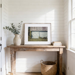 Lisa Russo Fine Art Farmhouse Decor Blue Barn Landscape Print for Farmhouse Decor