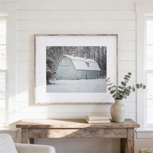 Lisa Russo Fine Art Farmhouse Decor Blue Winter Barn Landscape Print - Farmhouse Decor