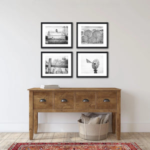 Lisa Russo Fine Art Farmhouse Decor Farmhouse Art Prints Set - Rustic Black and White Barn Landscape, Windmill, Hay and Fence