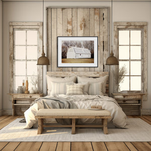 Lisa Russo Fine Art Farmhouse Decor Farmhouse Decor - Fall White Barn Landscape - Western Print