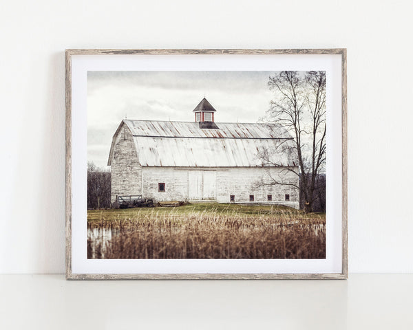 Lisa Russo Fine Art Farmhouse Decor Farmhouse Decor - Fall White Barn Landscape - Western Print