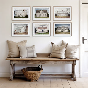 Lisa Russo Fine Art Farmhouse Decor Farmhouse Decor Set of 6 White and Blue Barn Landscape Art Prints