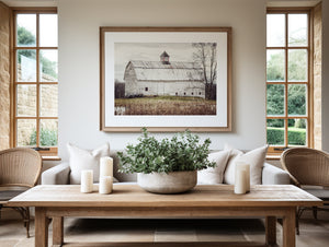 Lisa Russo Fine Art Farmhouse Decor Farmhouse Fall Landscape Print - White Barn in Cornfield with Pond