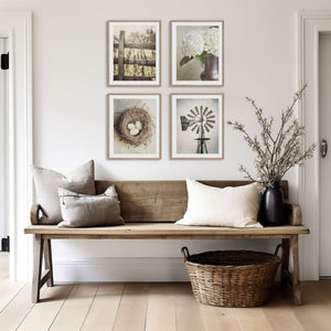 Lisa Russo Fine Art Farmhouse Decor Farmhouse Wall Art Set - Neutral Fence Flowers and Windmill