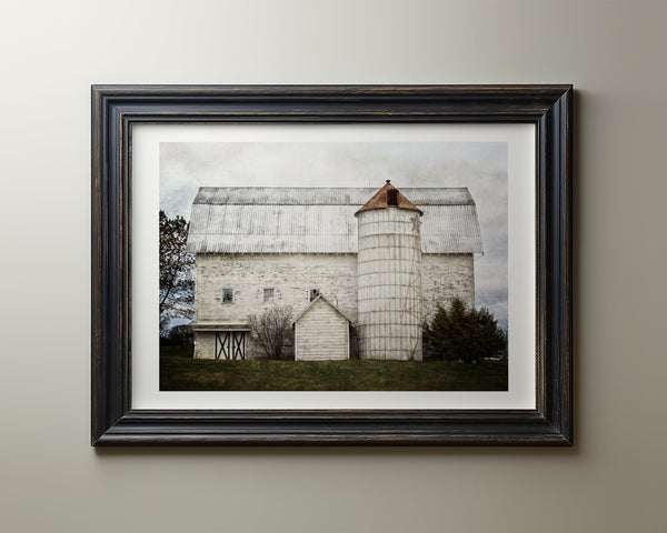 Lisa Russo Fine Art Farmhouse Decor Farmhouse White Barn with Silo Landscape Photo Print