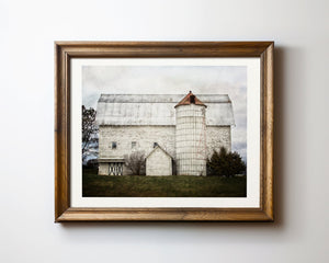 Lisa Russo Fine Art Farmhouse Decor Farmhouse White Barn with Silo Landscape Photo Print