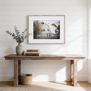 Lisa Russo Fine Art Farmhouse Decor Gold Star Barn Landscape Print - White, Grey Rustic Art