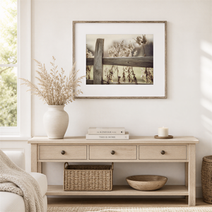 Lisa Russo Fine Art Farmhouse Decor Golden Pasture Fence Print | Rustic Farmhouse Wall Art