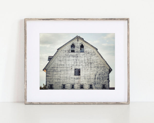 Rustic Farmhouse Decor - Gothic Blue and White Barn Landscape Print