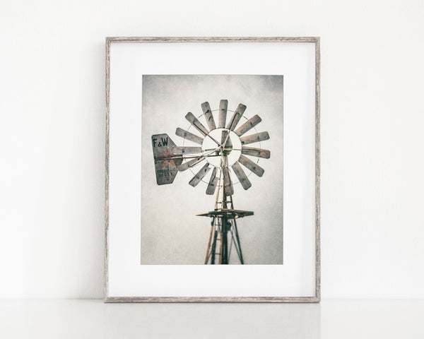 Windmill Art Print - Granbury Texas - Rustic Farmhouse Decor