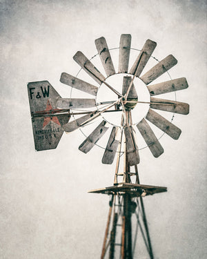 Windmill Art Print - Granbury Texas - Rustic Farmhouse Decor