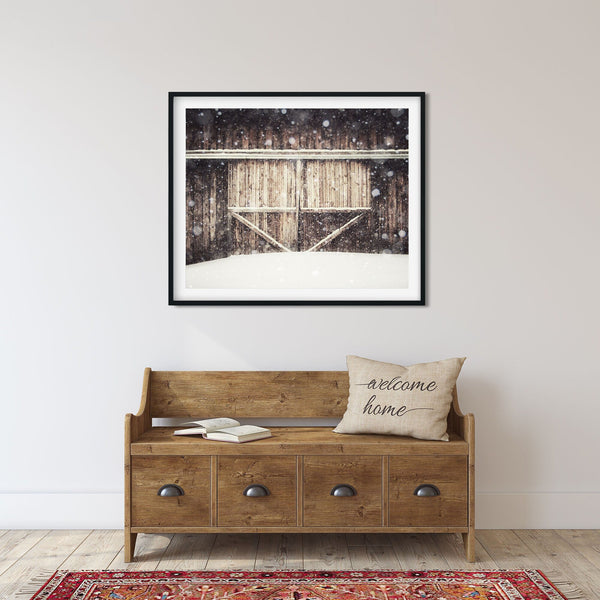 Snowy Landscape Art Print - Heart Barn - Rustic Home Decor