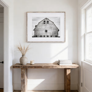Lisa Russo Fine Art Farmhouse Decor Modern Farmhouse Landscape - Black and White Gothic Barn