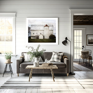 Farmhouse White Barn with Silo Landscape Photo Print