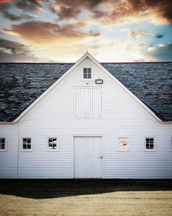 Modern White Barn at Sunset