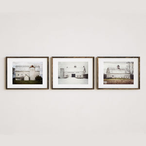 White Barn Landscape Art Prints - Set of 3 for Farmhouse Decor