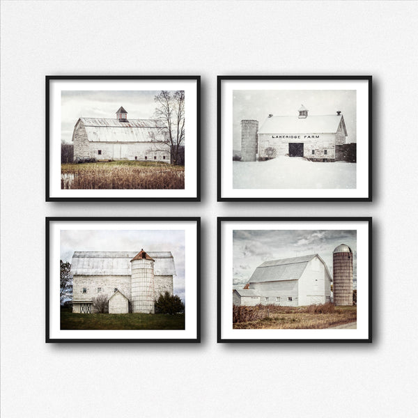 Seasonal White Vintage Barns in Winter, Spring, Summer and Fall
