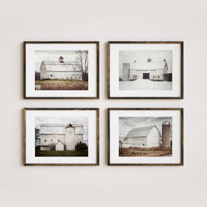 Lisa Russo Fine Art Farmhouse Decor Modern White Barns in Winter, Spring, Summer and Fall