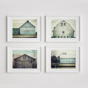 Lisa Russo Fine Art Farmhouse Decor Pastel Aqua and Grey Barn Art Prints - Set of 4 - Farmhouse Home Decor