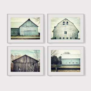 Lisa Russo Fine Art Farmhouse Decor Pastel Aqua and Grey Barn Art Prints - Set of 4 - Farmhouse Home Decor