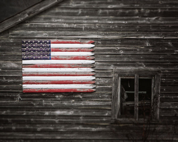 Patriotic Grey Barn with American Flag