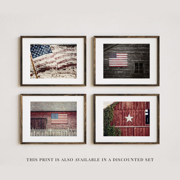 Lisa Russo Fine Art Farmhouse Decor Patriotic Grey Barn with American Flag