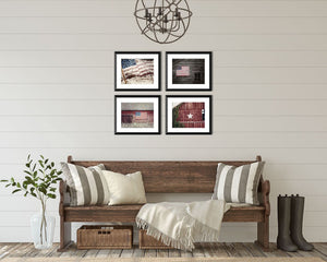 Patriotic Red Barns Art Prints - Set of 4 - Americana USA Decor