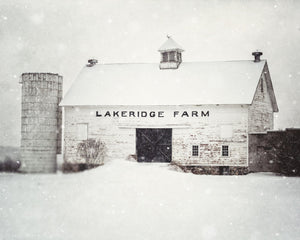 Peaceful Winter White Barn Print - Snowy Landscape Art