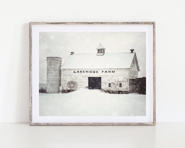 Lisa Russo Fine Art Farmhouse Decor Peaceful Winter White Barn in the Snow