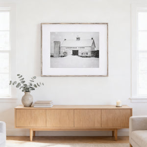 Lisa Russo Fine Art Farmhouse Decor Peaceful Winter White Barn Print - Snowy Landscape Art