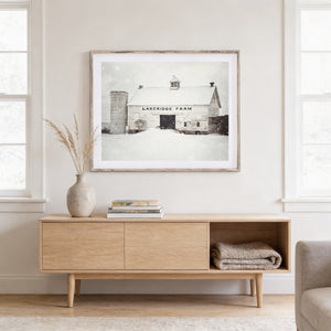 Lisa Russo Fine Art Farmhouse Decor Peaceful Winter White Barn Print - Snowy Landscape Art