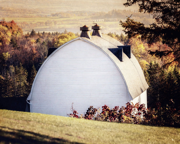 Fall Landscape Print - White Barn Wall Art for Home Decor
