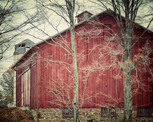 Amish Red Barn Landscape - Rustic Farmhouse Home Decor