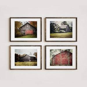 Lisa Russo Fine Art Farmhouse Decor Barn Art Prints - Set of 4 in Red and Grey - Rustic Country Style Decor (Copy)