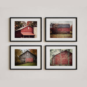 Lisa Russo Fine Art Farmhouse Decor Red and Grey Primitive Barns