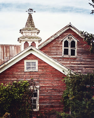 Red Barn with Weathervane Art Print - Rustic Farmhouse Decor