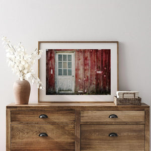 Lisa Russo Fine Art Farmhouse Decor Red Barn with White Door Art Print - Farmhouse Decor