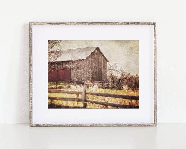 Vintage Style Barn Landscape Art Print - Preparing for Winter