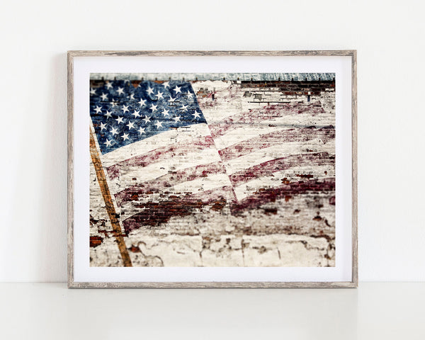Lisa Russo Fine Art Farmhouse Decor Rustic Farmhouse American Flag Print - Patriotic Decor for Home