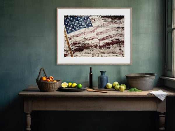 Lisa Russo Fine Art Farmhouse Decor Rustic Farmhouse American Flag Print - Patriotic Decor for Home