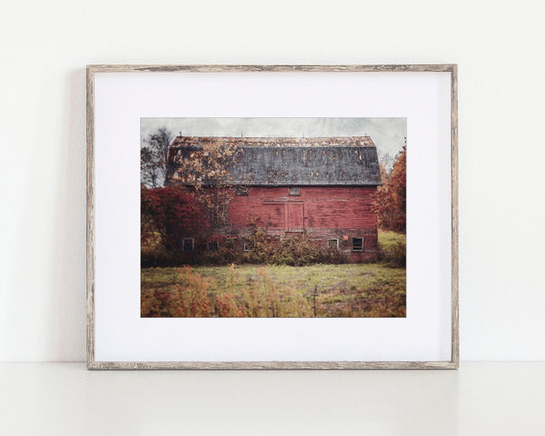 Autumn Field Rustic Red Barn Landscape Photography Print