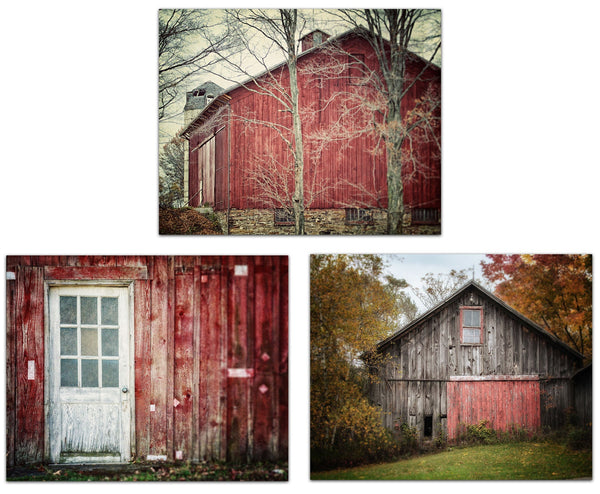 Lisa Russo Fine Art Farmhouse Decor Rustic Red Barn Landscapes | Art Prints Set of 3