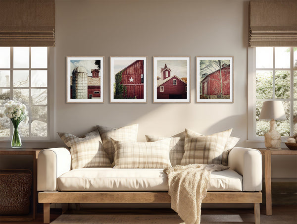 Lisa Russo Fine Art Farmhouse Decor Rustic Red Barns | Art Prints Set of 4