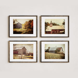Lisa Russo Fine Art Farmhouse Decor Vintage Red and Gold Autumn Barns